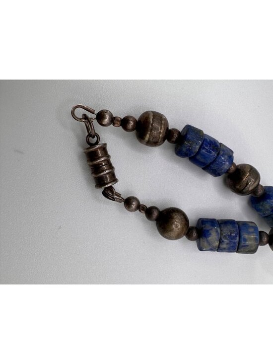 Vintage Lapis Lazuli Sterling Silver Necklace 925 Bench Beads 8mm Southwest Styl - Picture 7 of 11